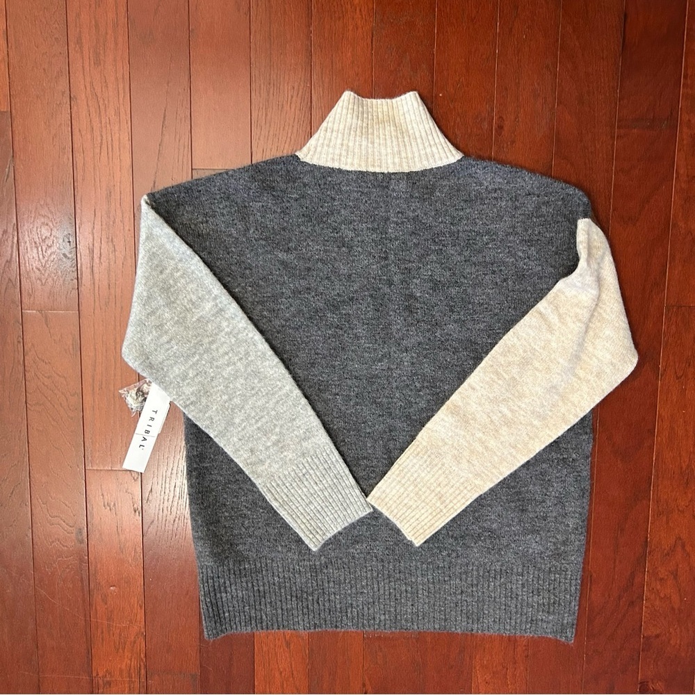 NWT Tribal Mock Neck Colorblock Sweater- Heathered Walnut size M soft washable - Picture 10 of 10